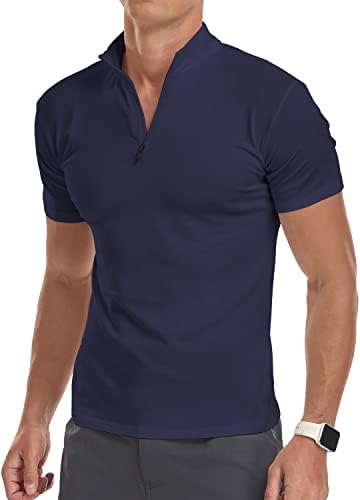 Долги/кратки маички за маж со долги/кратки ракави од zip-zip случајно тенок вклопат потсмев на вратот основни дизајнирани памучни кошули