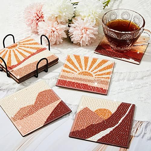 8 компјутери дијамантски сликарски брегови со држач DIY Boho Diamond Art Coasters Дијамант за сликање комплети квадратни форма