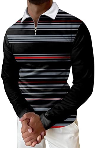 Xxbr mens долга ракав Поло кошули, пад патент јака голф врвови со тенок вклопен мускул градиент обичен тренинг спортски маица