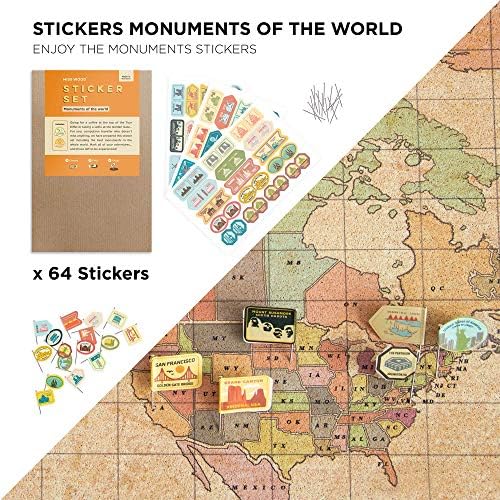 Комплет за мапи за мапи за притискање на пинот вклучува: Плута за патувања во светот, светски знамиња, налепници за храна, подарок