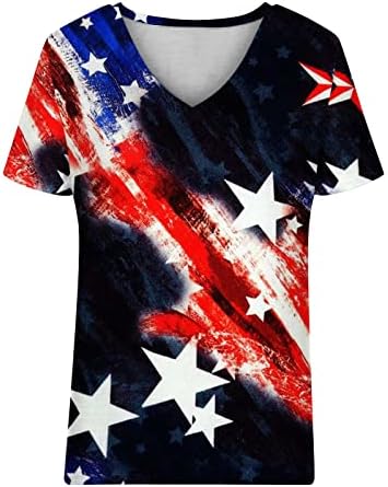 Денот на женската независност на врвот на гроздобер маица на 4-ти јули-кошула со кратки ракави на вратот лето американско знаме за печатење