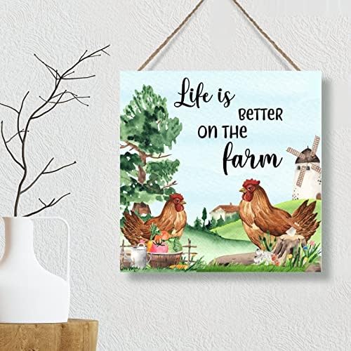 Кокошка тематска петелка дрво знак плакета рустикален живот е подобар на фармата wallидна уметност знак пилешко кокошка декор петелка дрво