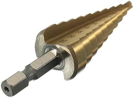 XMEIFEITS Чекор вежба 1PC HEX T-ITANIUM STEP CONE CONE DRIPH BIT 4-22mm секач за дупки HSS 4241 за алатки за напојување со метали за обработка