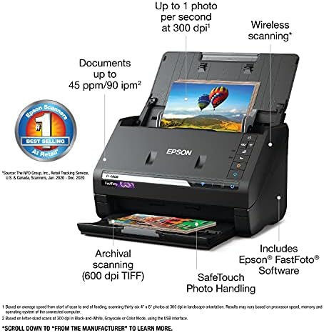 Epson Fastfoto FF-680W безжичен систем за скенирање на фотографии и документи со голема брзина, црна и совршенство V39 Скенер за фотографии