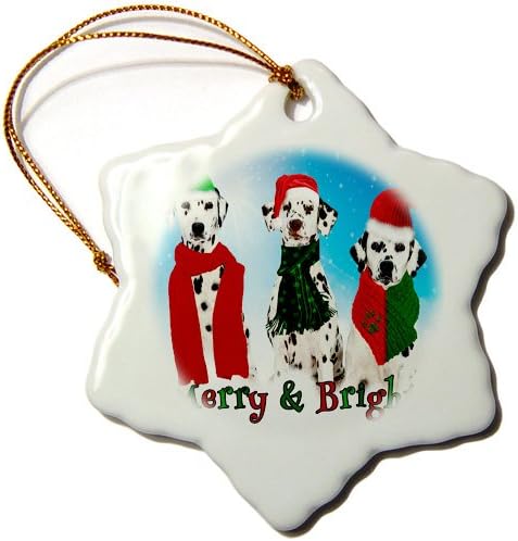 3drose orn_172992_1 Три далматински кучиња снег за весел и светло Божиќ. Орнамент од снегулка, порцелан, 3-инчен