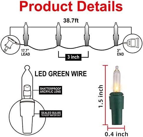 131,25 ft 500 брои Божиќ чиста зелена жица жица светла 5 сет од 100 брои 26,25 стапки LED јасни низа светла за украси во затворен и отворен