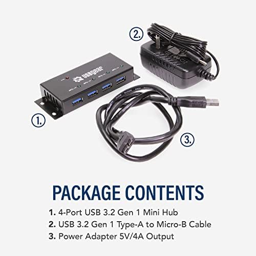 USBGEAR 4 PORT USB 3.2 Gen 1 Mini Hub Hub со висока моќност W/Port Status LED диоди