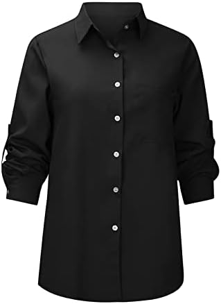 Кошула за маици за женски кардиган паѓаат со долги ракави кошули за женски обични валани ракави врвови на копчето со силен блуза цврст