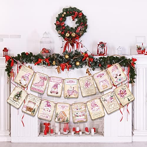Божиќна Декорација За Забави - Гроздобер Божиќни Материјали За Висечки Банери, 15 парчиња Среќен Божиќен Банер Декорација На Венец