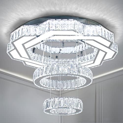 Xychfantligh 22,4 инчи модерни кристални лустери предводени лустер ламба тркалезно прстенен прстен светло монтирање на таванот светло