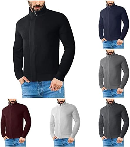 Xzhdd памучни џемпери за мажи, спортски спортски лесен палто со долг ракав пад-стенд-јак-патент јакни