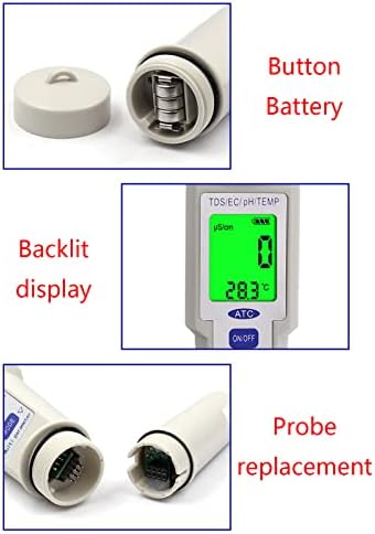 4-во-1 дигитален мерач на pH со pH/TDS/EC/TEMP Функција Тестер за квалитет на вода за хидропоника Домаќинството за пиење аквариум