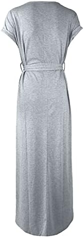 Nokmopo Долг ракав макси фустан за жени обична цврста боја долга ракавичка лента тенок неправилен фустан