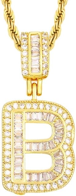 Bula Thi Classic Bopper Baguette Letter Pendant ѓердан за мажи жени lnitial буква накит златен шарм - црвено -кафеава - 30инч