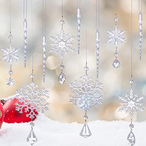 Suzile 12 парчиња Декорација на новогодишна украс украс акрилен мраз Божиќ, виси акрилна кристална снегулка декорација што виси акрилна снегулка