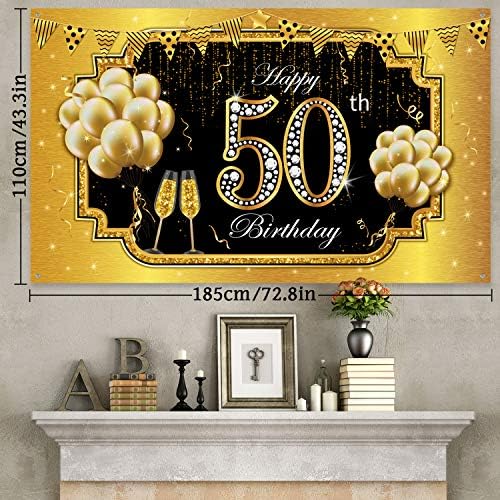 Среќен 50-Ти Роденден Позадина Банер, Екстра Голема Ткаенина Црно Злато 50 Годишнината Знак Постер 50-Ти Роденден Позадина Позадина Банер