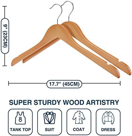 Улимарт дрвени закачалки пакувања од 20 дрвени кошули закачалки со издржливи закачалки од дрво идеални за алишта и секојдневна употреба,