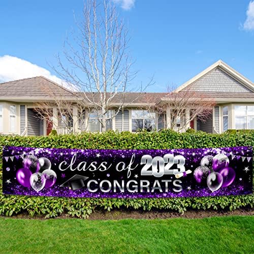 2023 Дипломирање Украси-Класа на 2023 Голем Двор Знак Честитки Град Банер Виолетова Декорација За Дипломирање Партиски Материјали