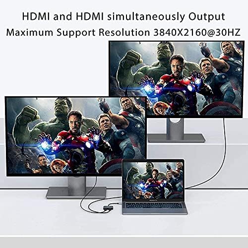 Tiaway USB C до двојниот HDMI адаптер 4K @60Hz, тип Ц до HDMI конвертор за MacBook/MacBook Pro 2019/2018, Macbook Air, Chromebook