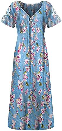 Нокмопо забавен фустан за жени обична мода цврста боја шуплива кратка ракав патент v-врат фустан женски фустани