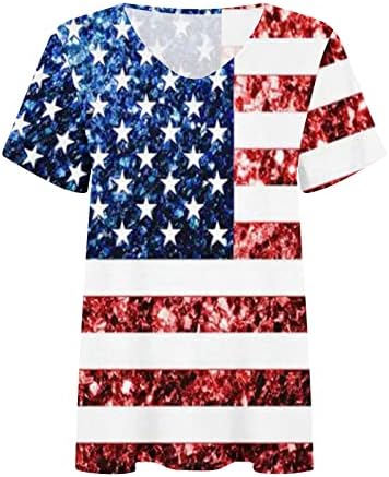 4-ти јули врвови за жени 2023 Патриотски кошули против Денот на независноста на вратот Ден на блуза Топ преголеми обични летни маици