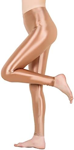 Fldyенски женски високо половината јога панталони Контрола на стомакот Сјаен нафта спортски хеланки