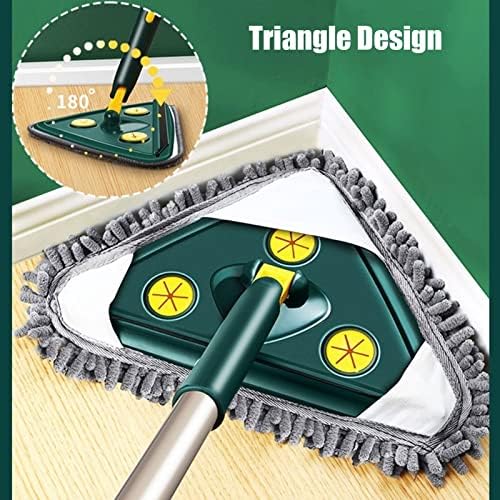 Chenille Triangle Cleanging Mop 360 Rotation Adjustable 59 Долга рачка за прилагодување на столб за чистење на столбови со 6 влошки за