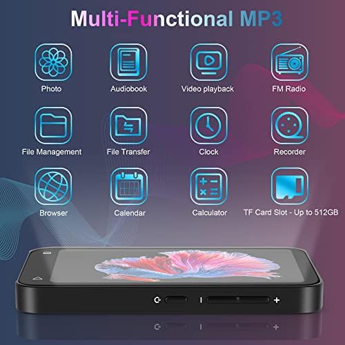 MP3 плеер Luoran со Bluetooth & WiFi, 4,0 IPS Display MP4 Protable Music Player со целосен екран на допир и звучник, Metal Frame & Glass Back,
