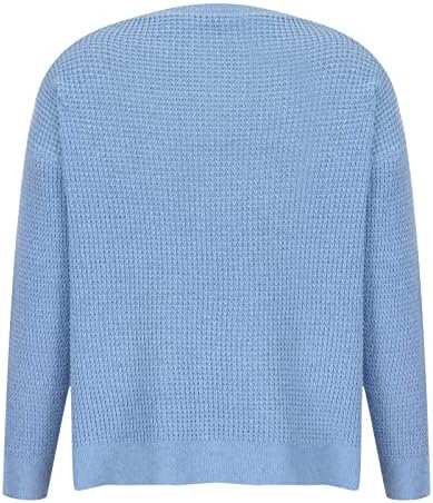 Xipcokm есен џемпери за жени екипаж вратот со долги ракави плетени џемпери, обична лабава цврста боја пулвер џемпер, плете