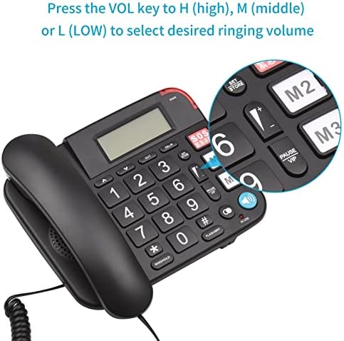 SDFGH Десктоп кабел Телефон Поправено Телефонско големо копче за постари сениори Телефон со ЛЦД дисплеј нем/пауза/задржување/редицијално