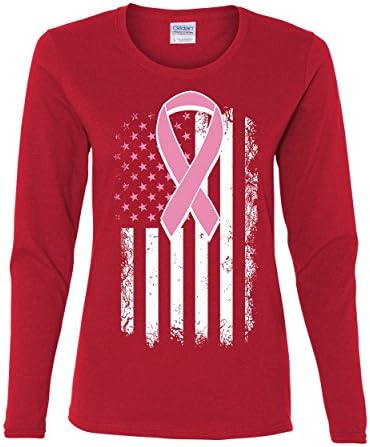 Розово лента вознемирено знаме маица со долги ракави за рак на дојка за рак на дојка
