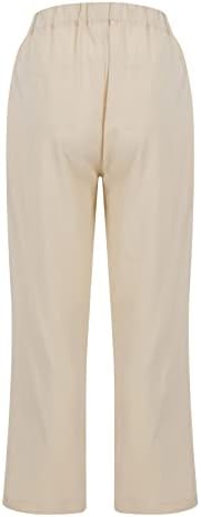 Постелни панталони со постелнина за жени со цврста боја карго панталони, еластично копче за половината, обични панталони со панталони