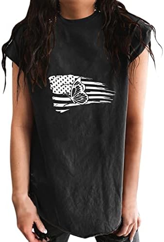 Кошули на 4 јули, жени во САД, маичка со знаме, летни обични врвови на кратки ракави маички патриотски удобно лабава трендовска блуза