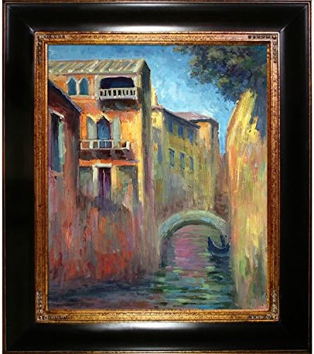 Ла Пастиш Венеција, Рио Дела Поздрав со медитеранска бронза, врамена масло сликарство, 34 x 30, мулти-боја