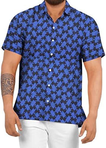 XXBR машки хавајски кошули, градиентско копче за краток ракав надолу, гроздобер лапел врвен летен тропски лабав лесен обичен плажа