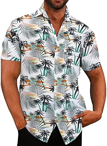 Менс 2 парчиња спортски сетови Менс пролетен летен кошула обична плажа тропска копче Топ кошула печатени кратки ракави