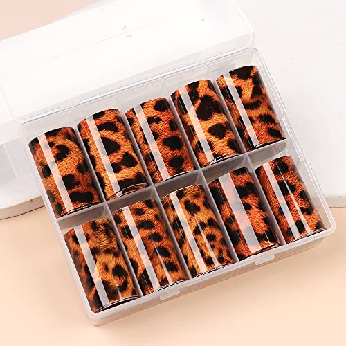 10 ролни тигар нокти фолии налепници за трансфер на уметност, животни налепници за пренесување на фолија за нокти холографски stвезди тигар