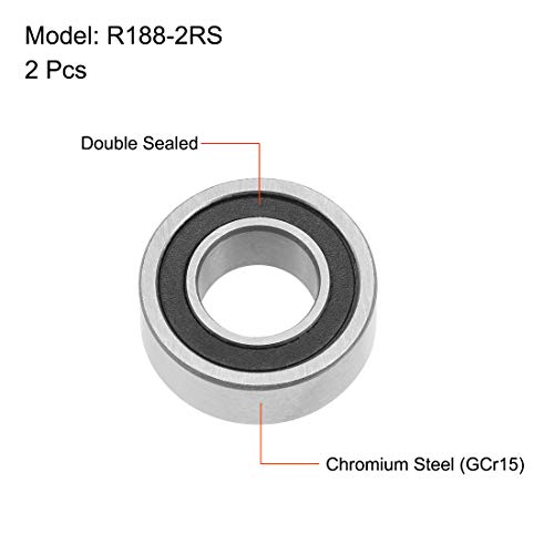 UXCELL R188-2RS Deep Groove Ball Leaters 1/4 x 1/2 x 3/16 Двоен запечатен хромиран челик P0 5PCS