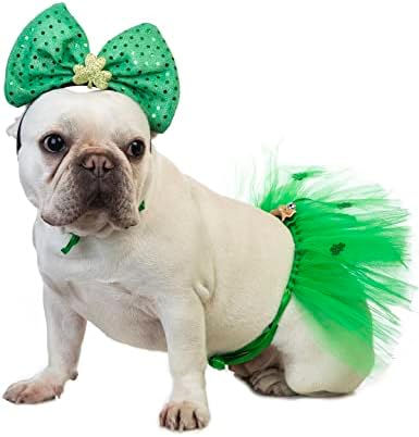 Импоси Сент Патрик Костим за кучиња миленичиња зелена ирска лента за глава со кучиња Детелина фустани за кучиња мачки Свети Патрик