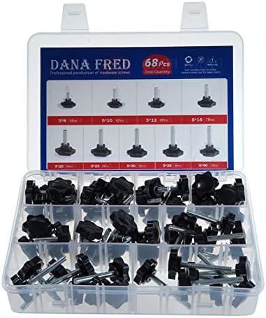 Дана Фред М5 Најлон црна пластична замена на starвездени рачни копчиња со завртки за затегнување на челик Стандарден метрички рачки на конец на