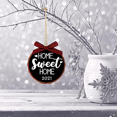 4 парчиња дрвени Божиќни украси Дома сладок дом 2021 Божиќни дрвени занаети