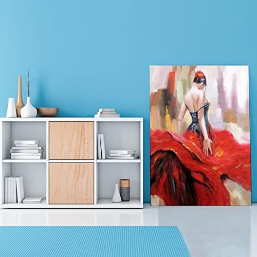 16x20inch рачно изработено уметничко масло сликарство фламенко танчер шпански цигански светло црвен фустан Импресионистички