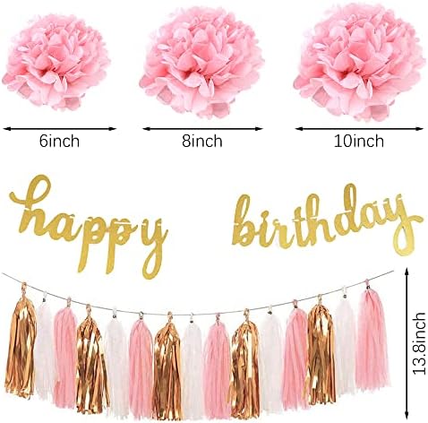 Комплет за украси за роденденска забава, вклучително и 10 топки со цвеќиња од хартија, среќен роденден азбука Банер и хартија за ткиво