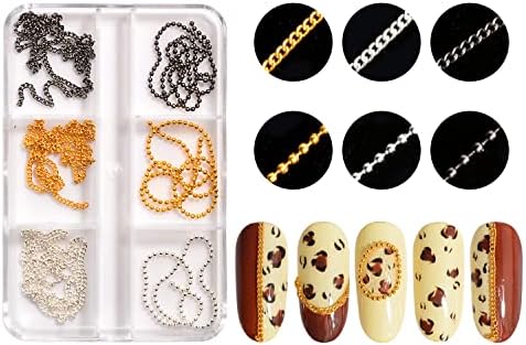 6 ленти ланци за нокти за уметност за нокти 3Д метални нокти привлечни нокти украсување метал злато лизгање црна панк -столпчиња за нокти ланци