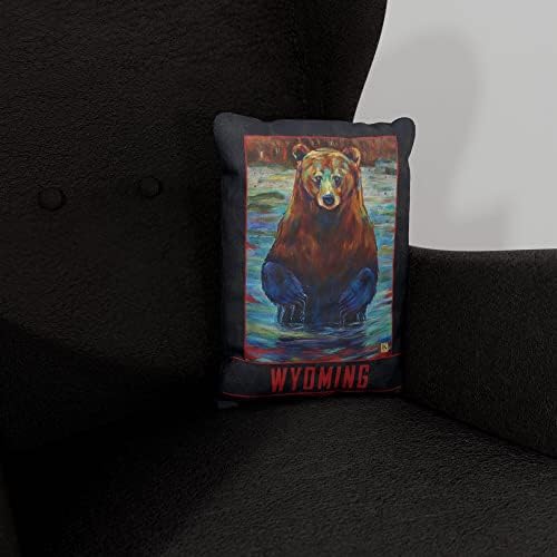 Вајоминг Гризли мечка платно фрлаат перница за кауч или софа дома и канцеларија од нафта сликарство од уметникот Кари Лер 13 x 19.