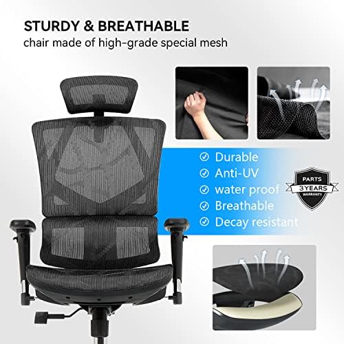Сиху Ергономски канцелариски стол, компјутерски биро стол за дишење на грб со голема грб со потпирач за грб, 3Д потпирачи за рака, потпирач за глава и динамична лумб?