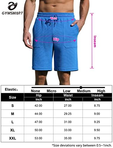 Gymsmart машки потти со пот со џеб летни летни вафли шорцеви за влечење на еластична половината што работи шорцеви
