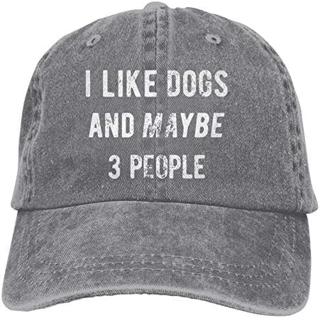 Вејмеј ми се допаѓа кучиња и можеби 3 лица унисекс возрасна каубојска капа целосна памучна кривина од бејзбол капа