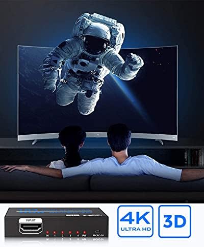 HDMI Splitter 1 на 4 Out, 4K HDMI Splitter v1.4B напојуван аудио видео дистрибутер дупликат/огледален екран, 1x4 HDMI сплитер за ТВ поддршка