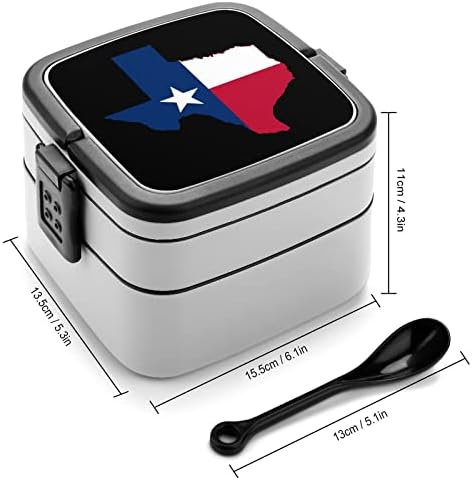 Тексас Државно Знаме Мапа Кутија За Ручек Пренослива Двослојна Бенто Кутија Сад За Ручек Со Голем Капацитет Контејнер За Храна Со Лажица